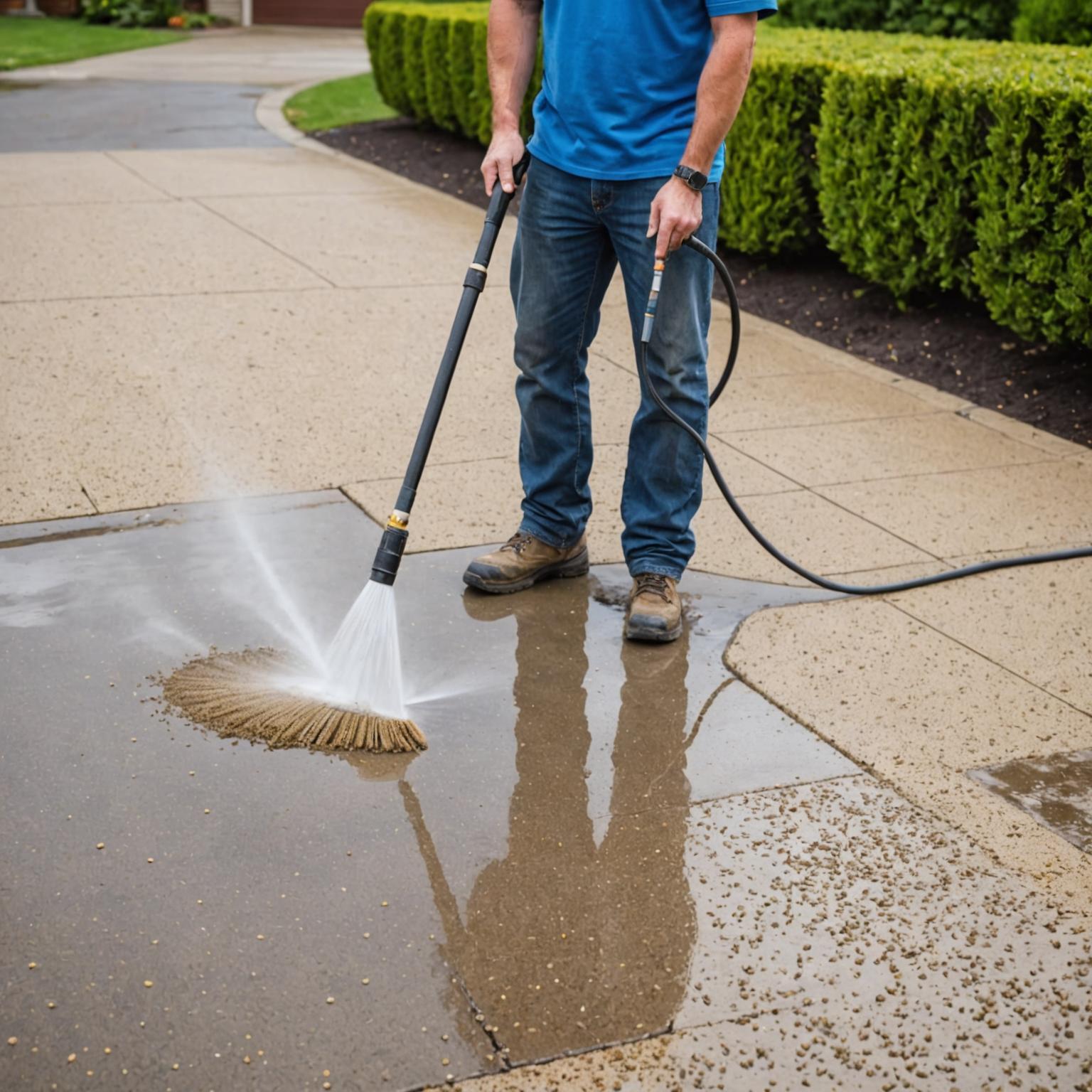 Pressure washing an exposed aggregate driveway