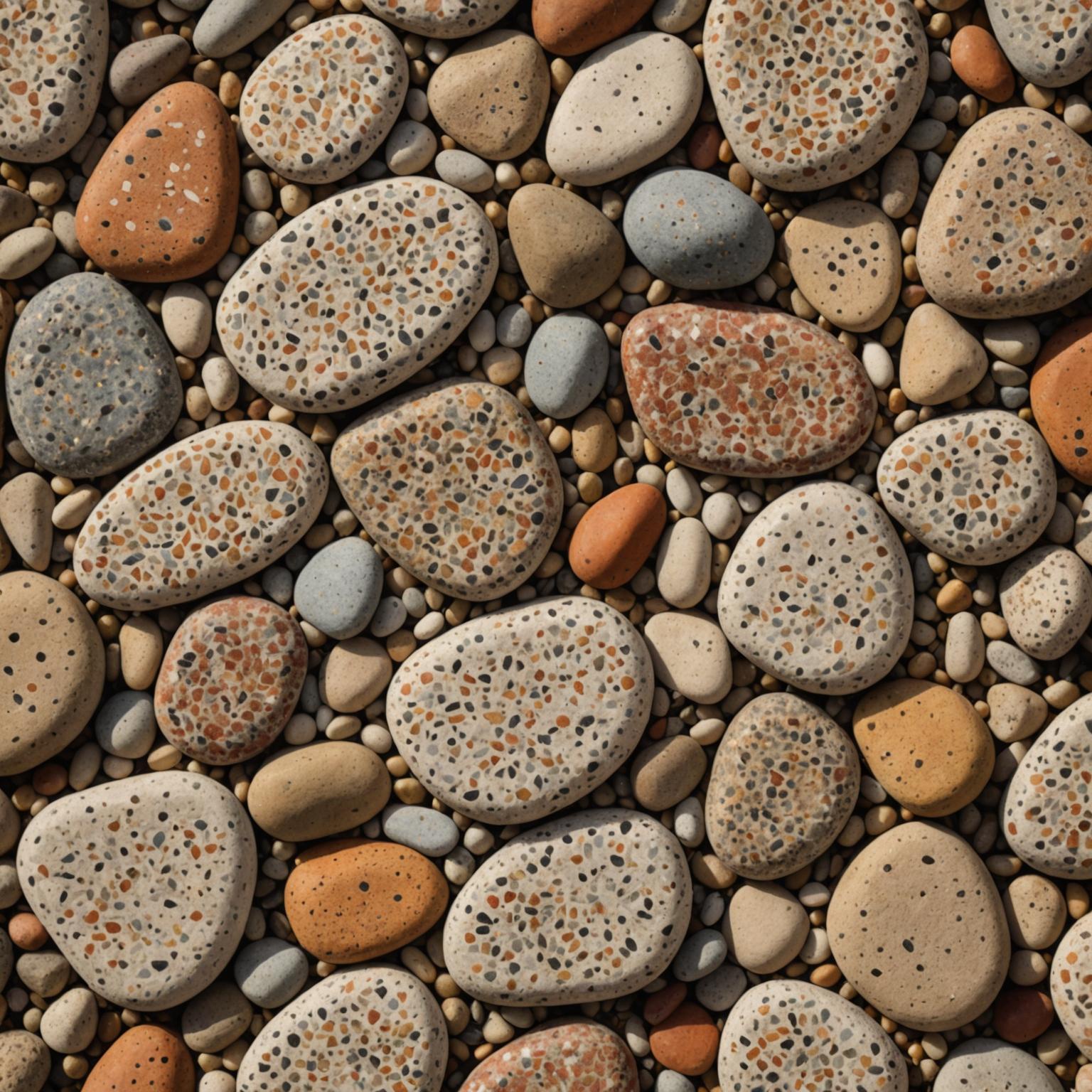 Exposed aggregate concrete surface with natural stone pebbles