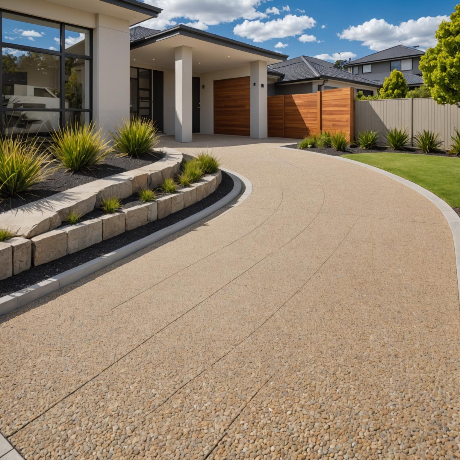 Exposed aggregate concrete driveway with natural stone finish