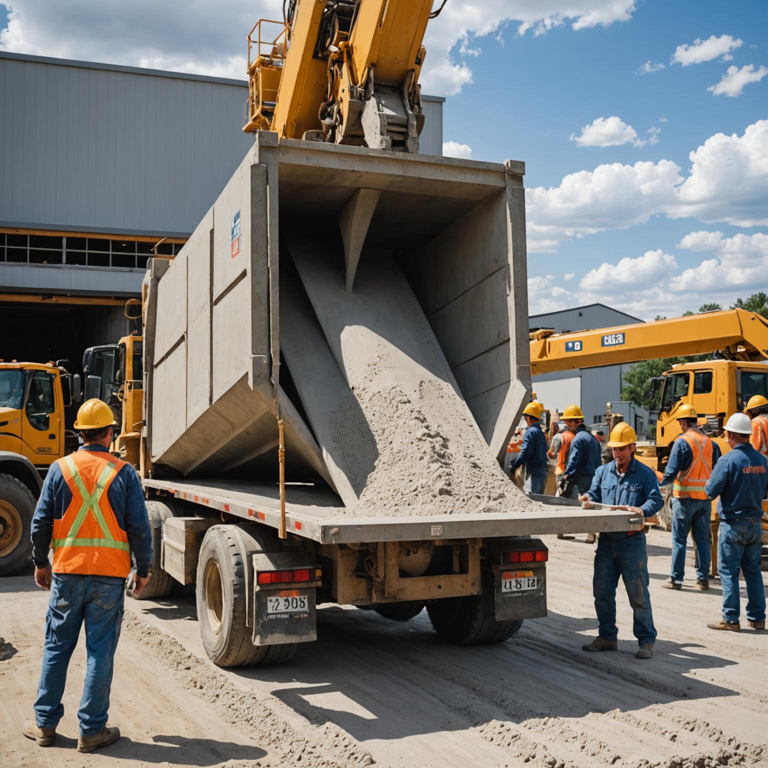 Ready-mix concrete being poured from a delivery truck