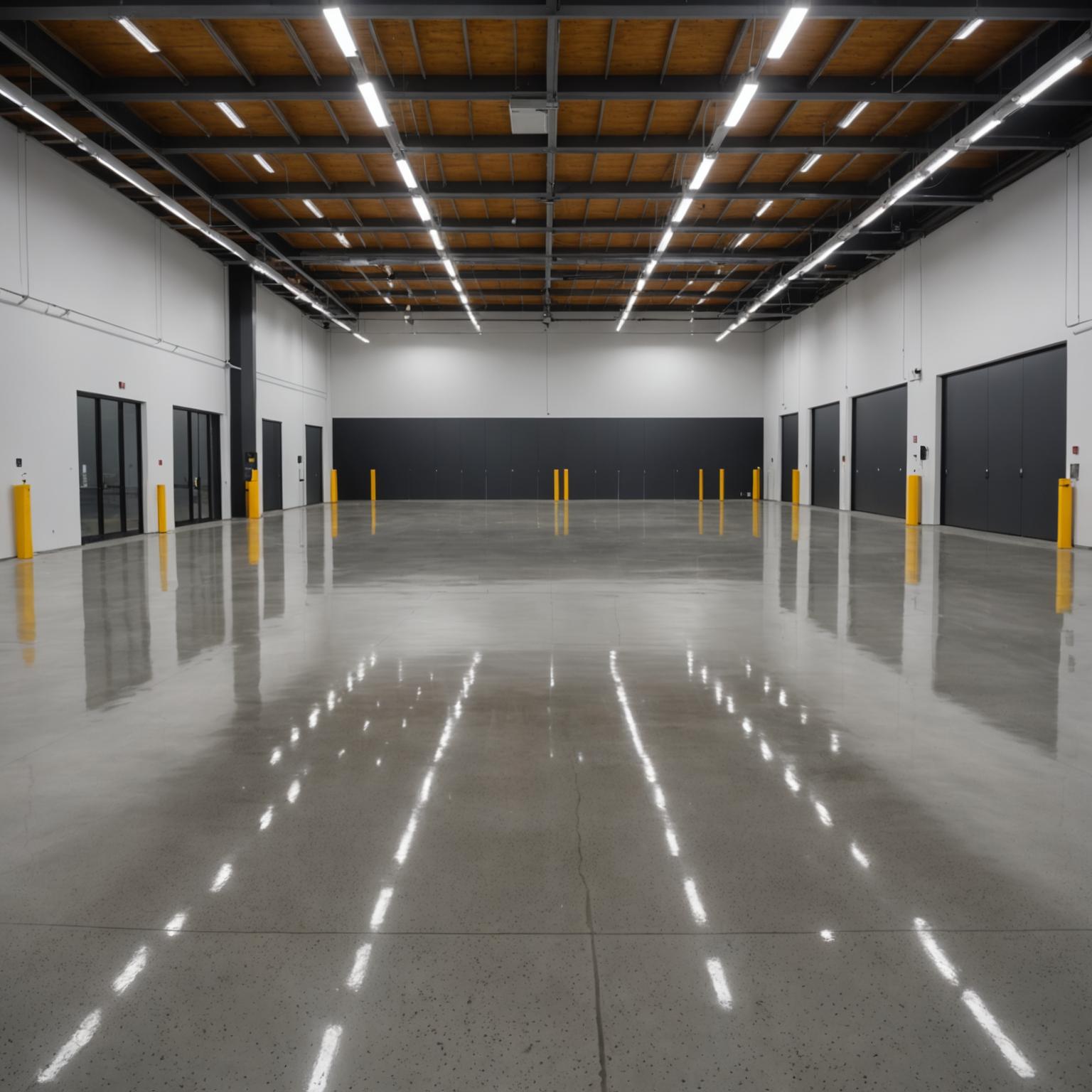 Polished concrete floor in a spacious commercial interior