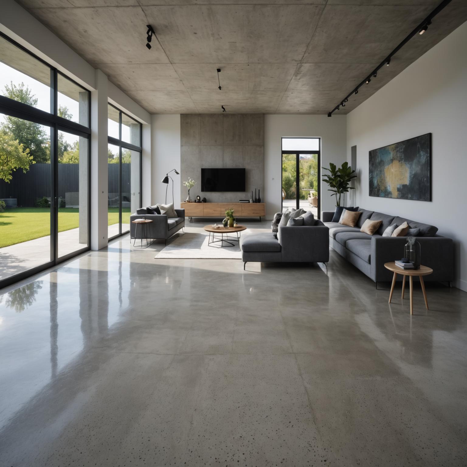 Polished concrete floor in a modern living room
