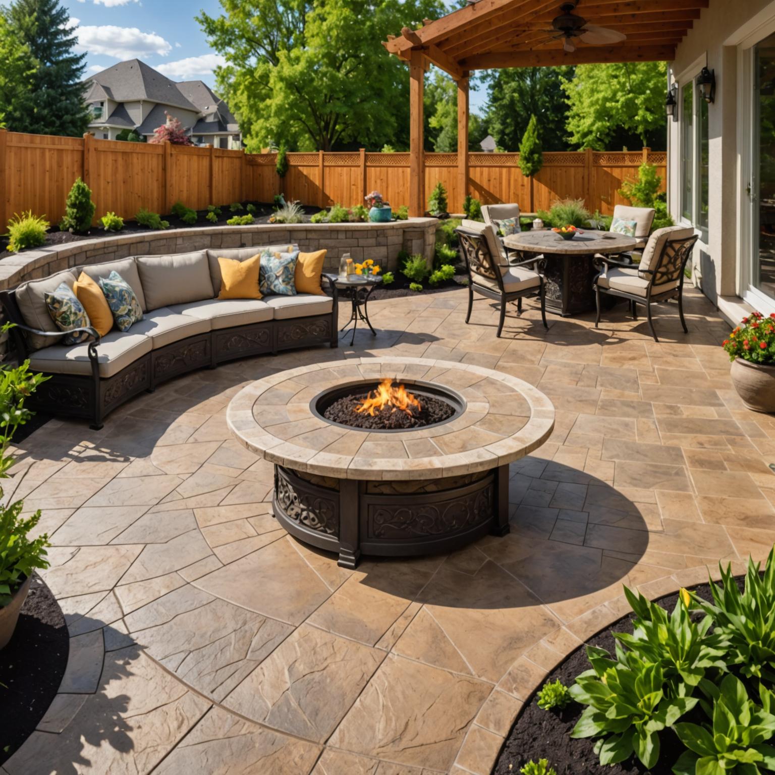 Decorative stamped concrete patio with intricate patterns